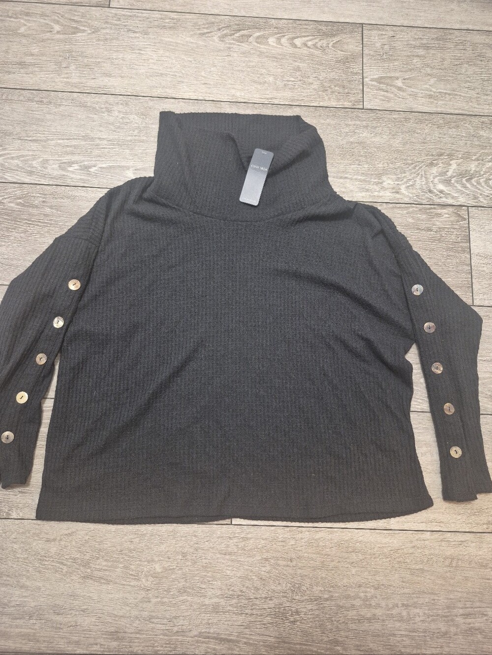 Coin 1804 Turtleneck Sweater Womens Plus Black Ribbed Button Sleeve Cozy Cabin